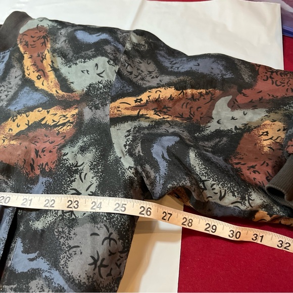 Carol Horn black SILK Bomber ZIP JACKET 90s Tan Gray Blue brown ART to wear LRG - Picture 10 of 16